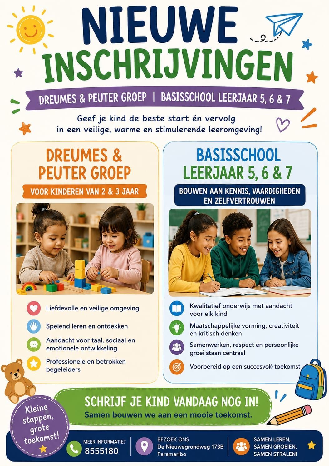 Poster voor nieuwe inschrijvingen bij De Babbelaars